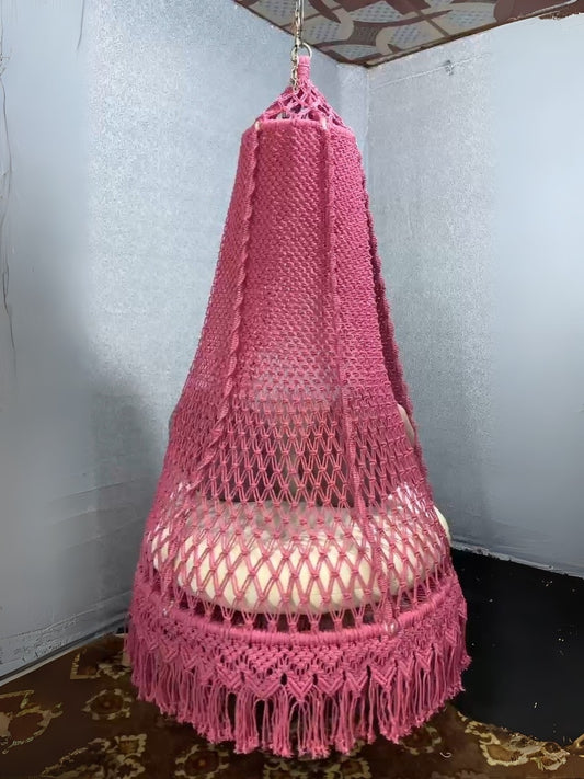 Soft Breeze Fuchsia Pink Handmade Macrame Swing Chair Boho Style