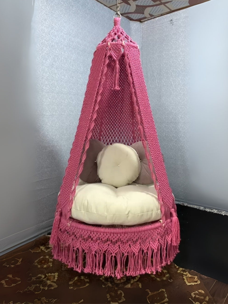 Soft Breeze Fuchsia Pink Handmade Macrame Swing Chair Boho Style
